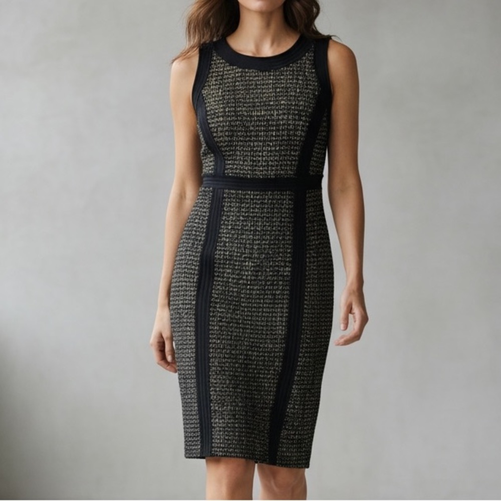 Michael Kors Black and Gold Tweed Shift Dress